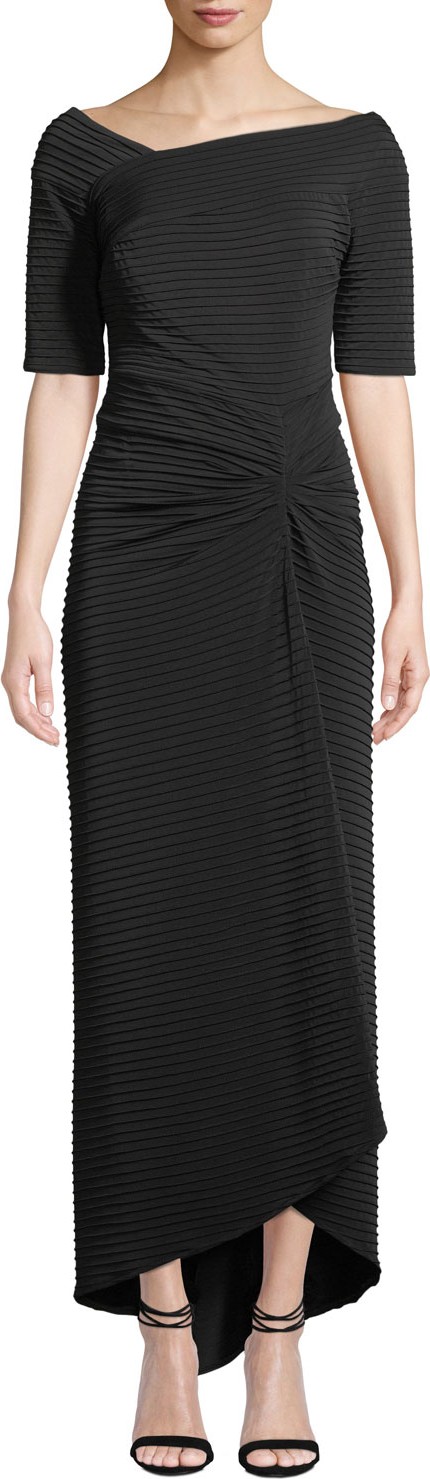Tadashi Shoji Avitus Pintuck Elbow-Sleeve Gown