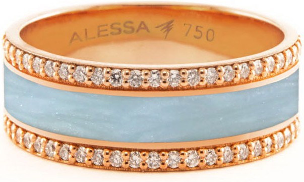 Alessa Jewelry Spectrum Painted 18k Rose Gold Ring w/ Diamond Trim, Light Blue, Size 7.5