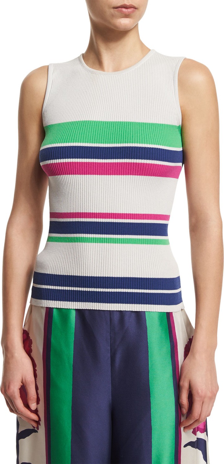 Tanya Taylor Eli Striped Stretch Tank, Putty/Multicolor