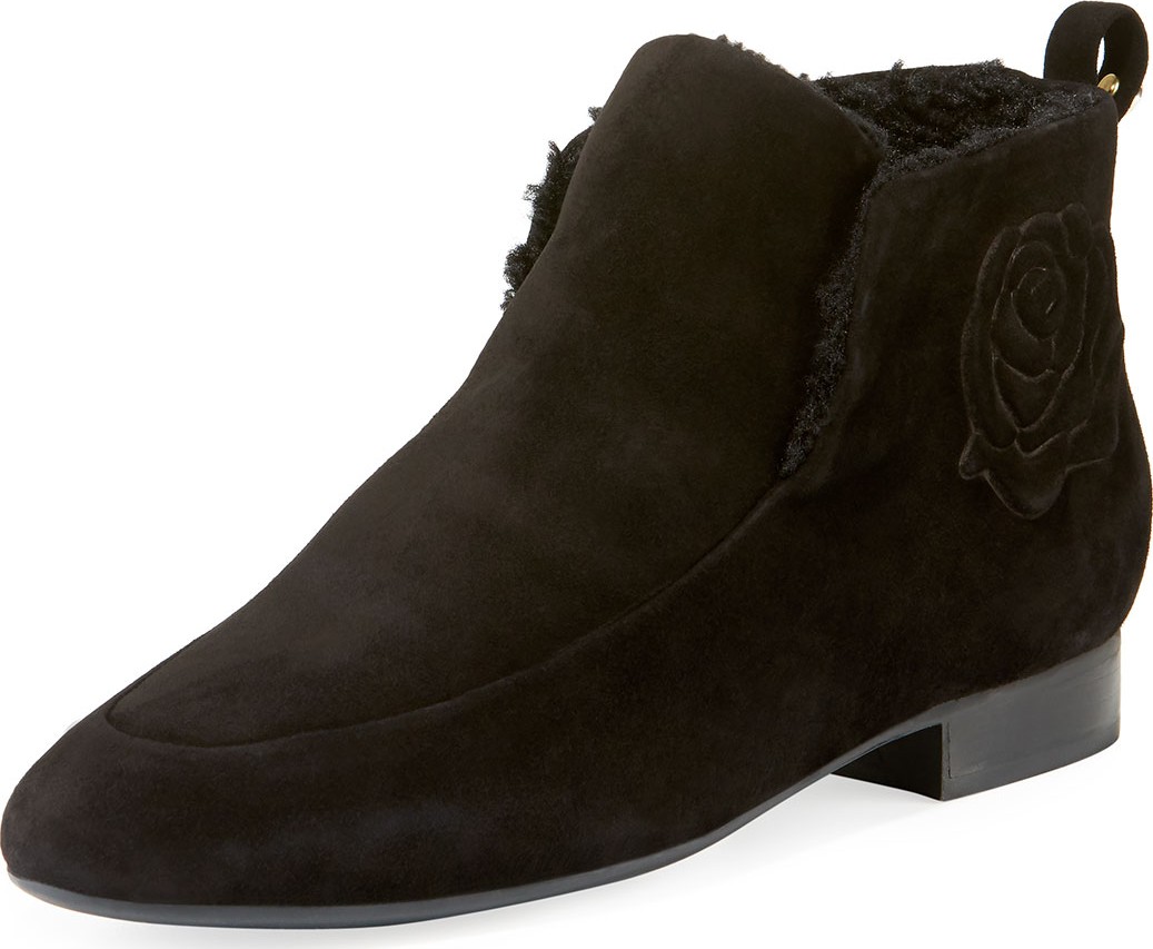 Taryn Rose Brielle Suede/Faux-Fur Rose-Detail Booties