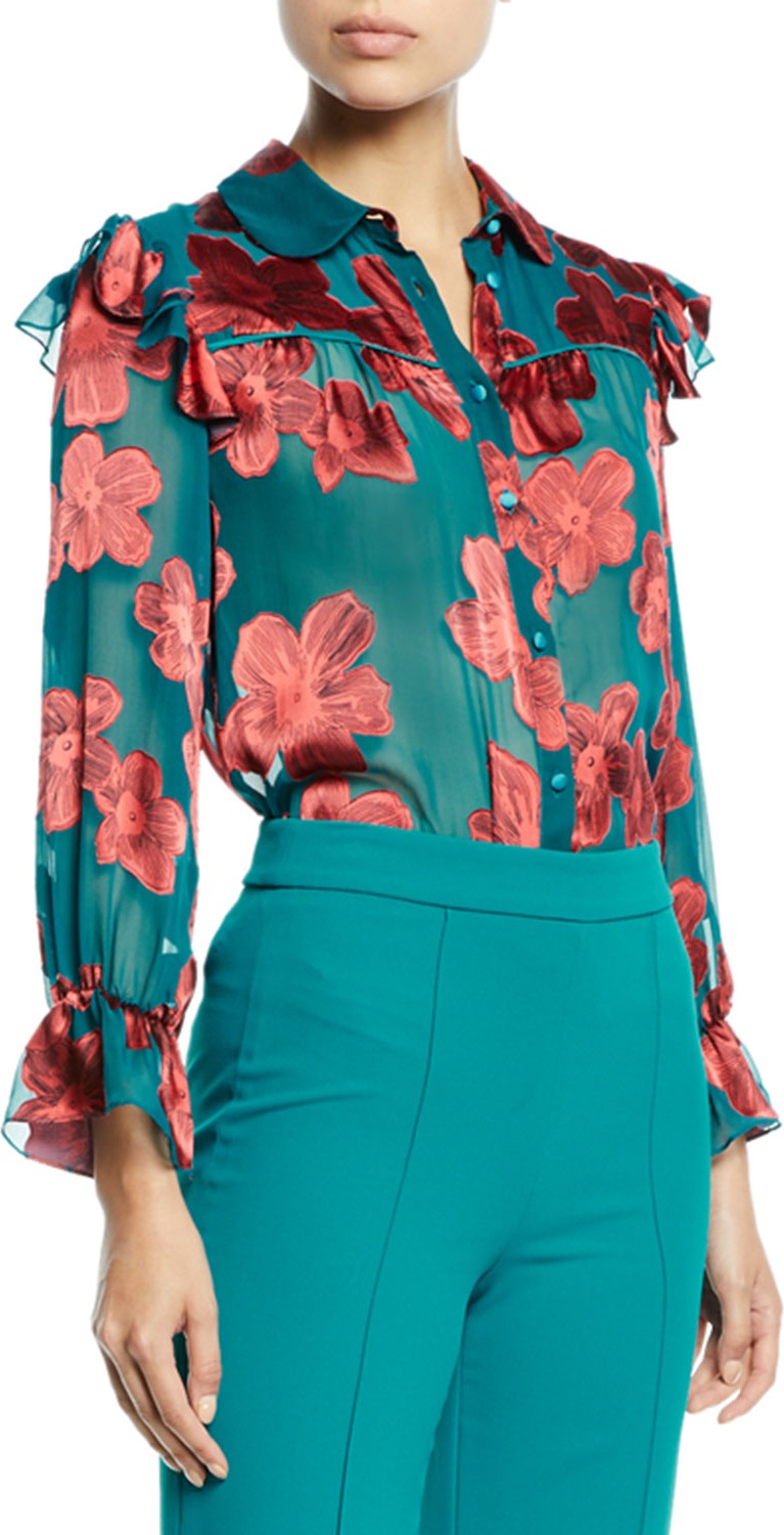 Alice + Olivia Ziggy Ruffle-Sleeve Blouse