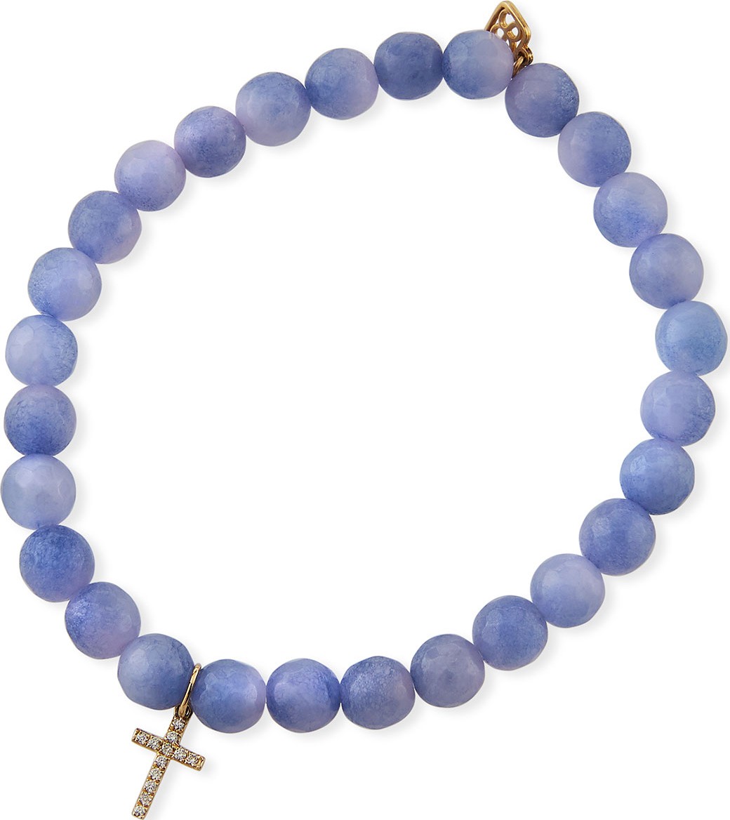 Sydney Evan 14k Small Diamond Cross & Agate Bracelet