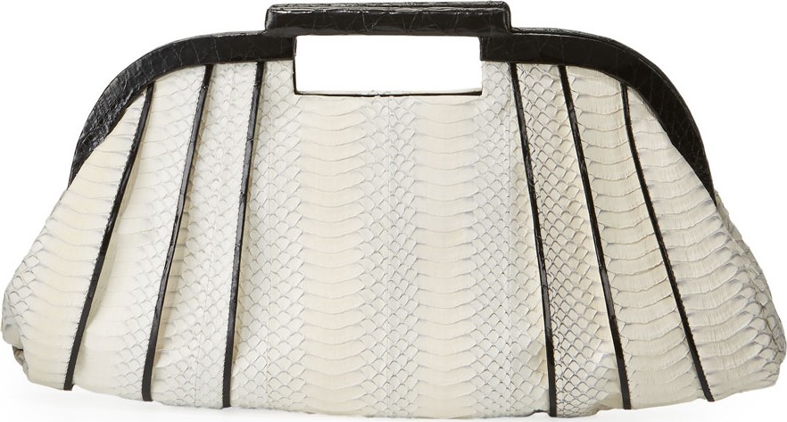 Nancy Gonzalez Small Ruched Snake Frame Clutch Bag