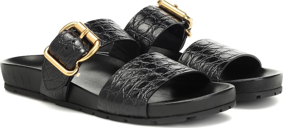 Prada Croc-effect leather slides