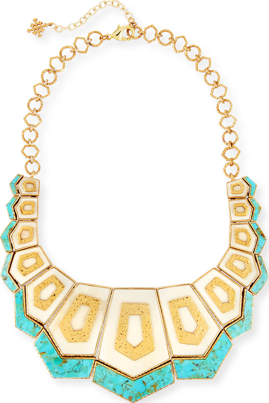 Akola Turquoise & Bone Hexagon Bib Necklace