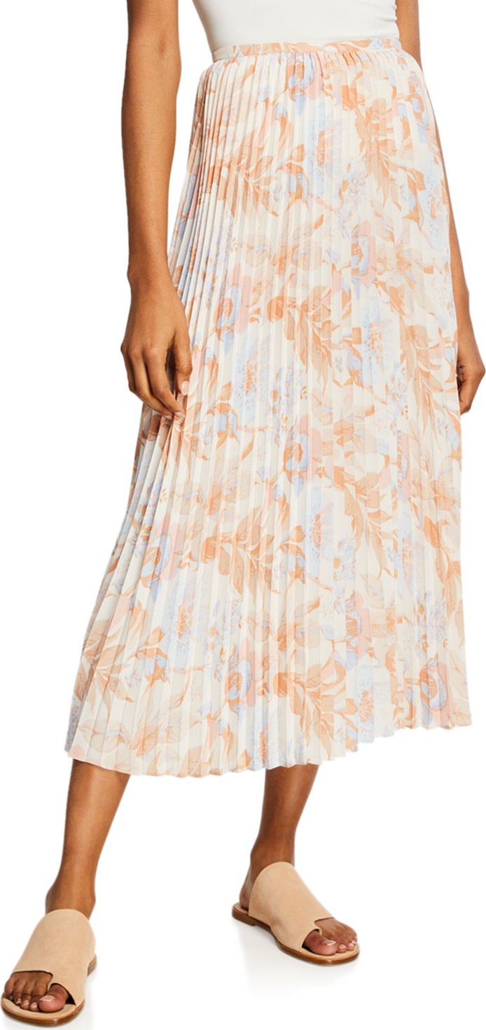 Vince Marine Garden Pleated Midi Skirt
