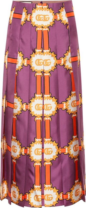 Gucci Printed silk-satin midi skirt