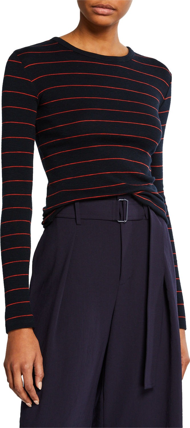 Vince Chalk-Stripe Crewneck Long-Sleeve Top