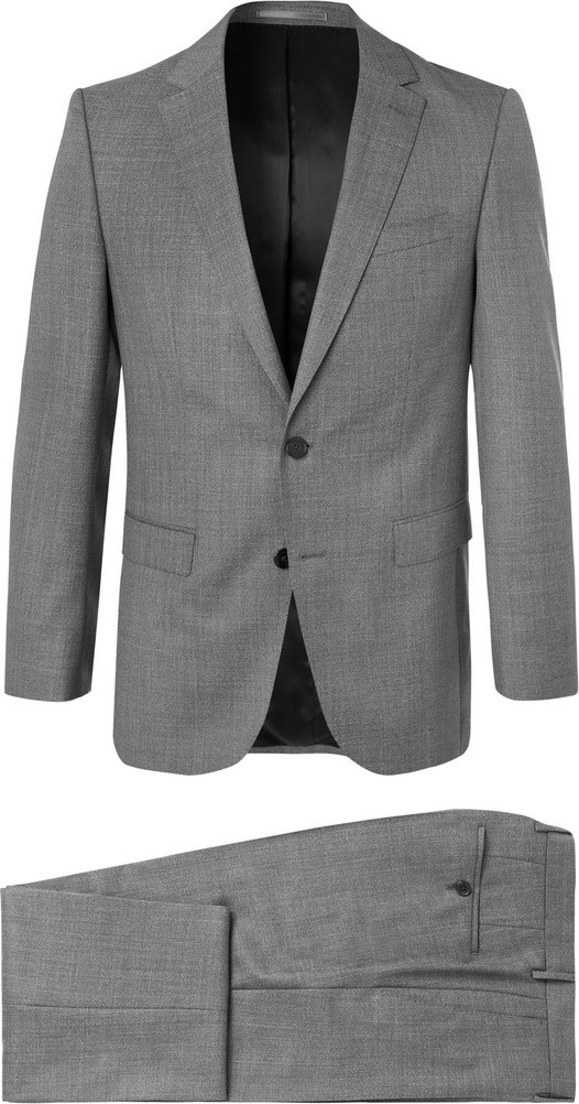 HUGO BOSS Grey Novan/Ben Slim-Fit Mélange Super 120s Virgin Wool Suit