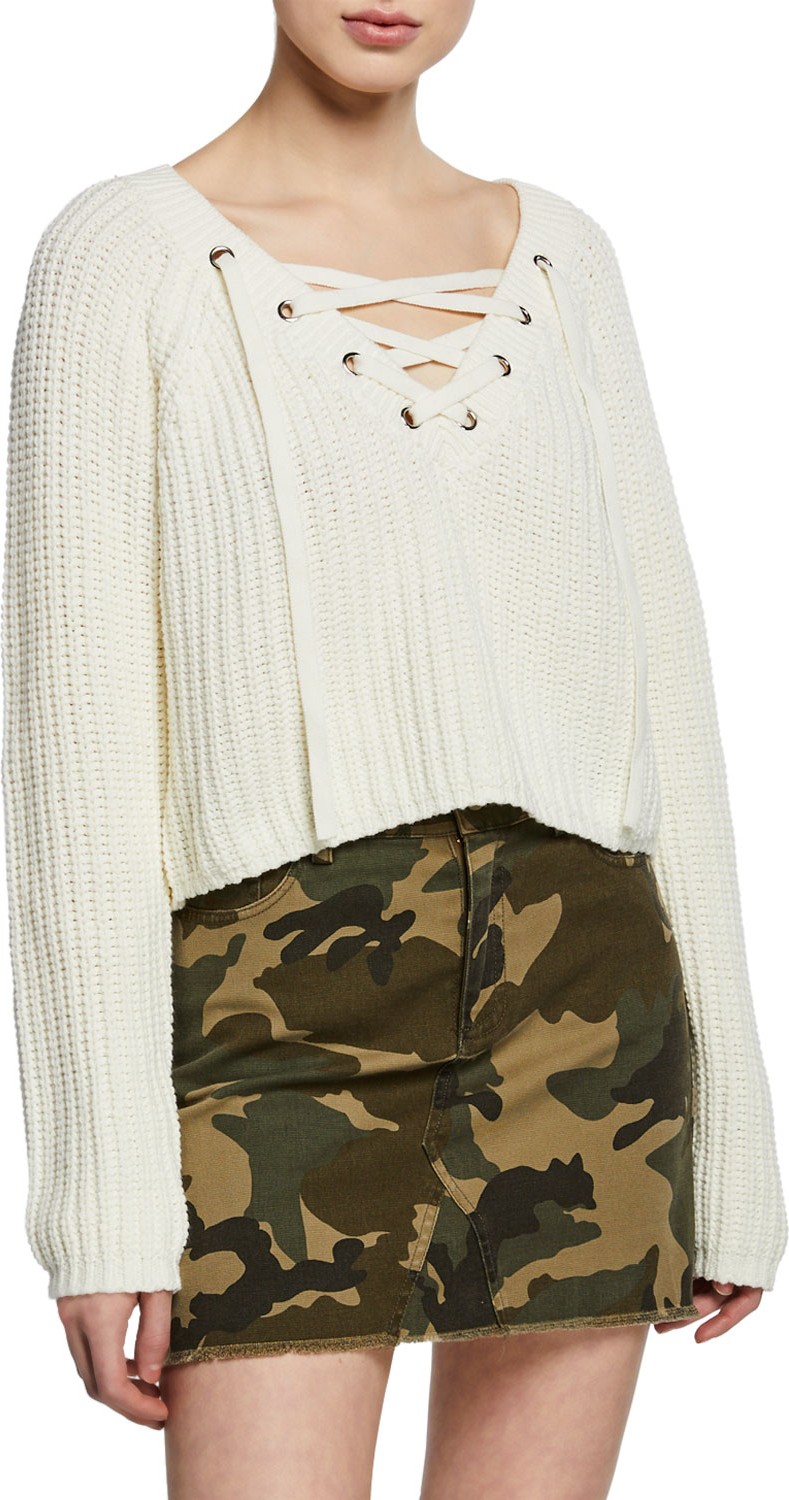 KENDALL + KYLIE Cropped Lace-Up Cotton Sweater