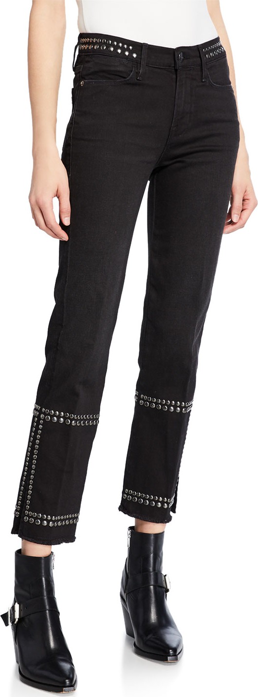 FRAME DENIM Le High Straight-Leg Studded Jeans
