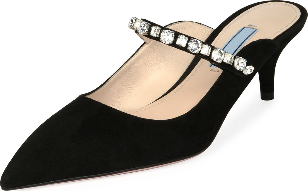 Prada Suede Mule with Jeweled Strap
