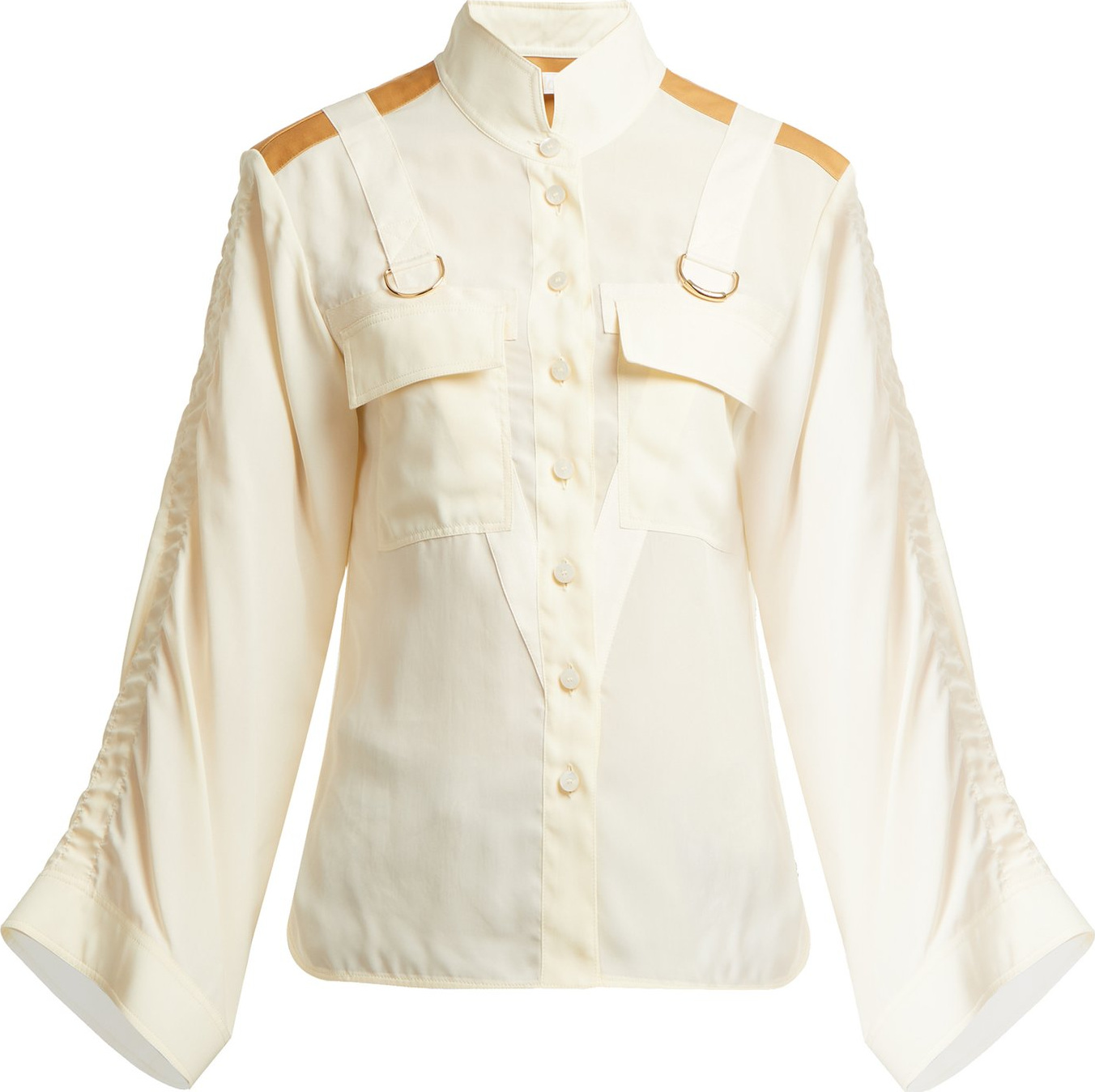 Chloe Mandarin-collar patch-pocket blouse