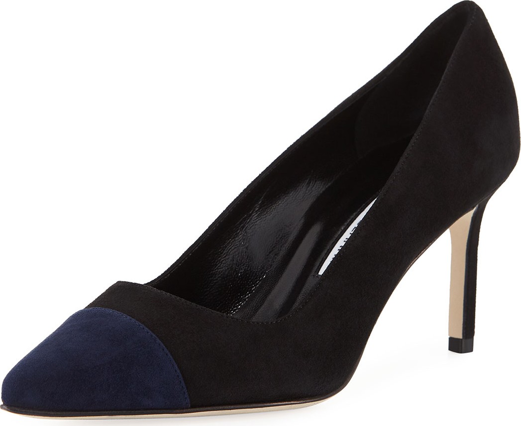 Manolo Blahnik Bipunta 70mm Suede Cap-Toe Pump