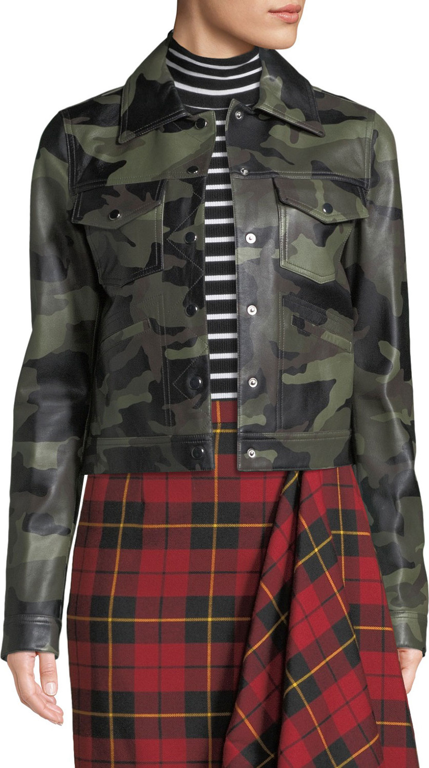 Michael Kors Collection Camo-Print Leather Bomber Jacket