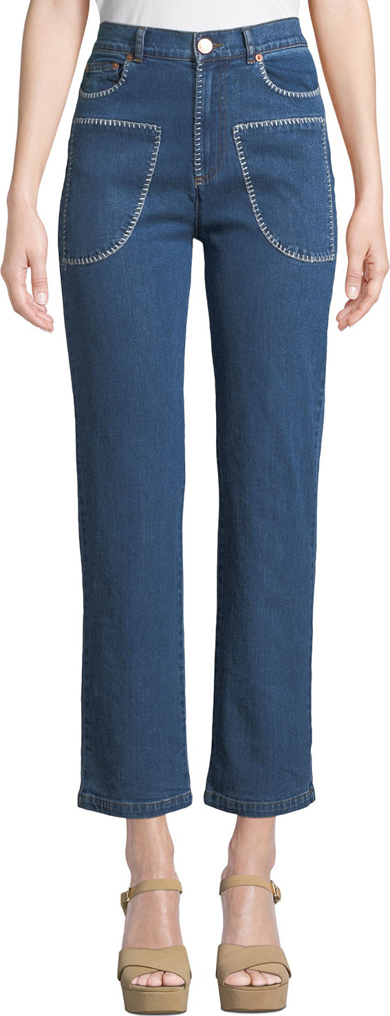 See By Chloé Stitched Straight-Leg Ankle Jeans