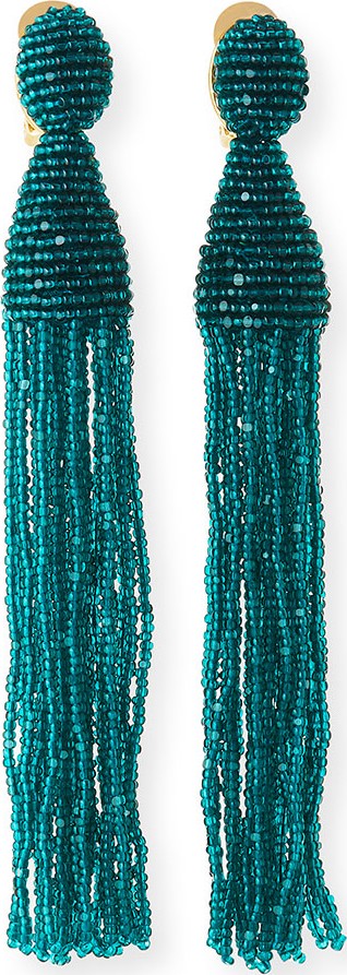 Oscar De La Renta Long Beaded Tassel Clip-On Earrings