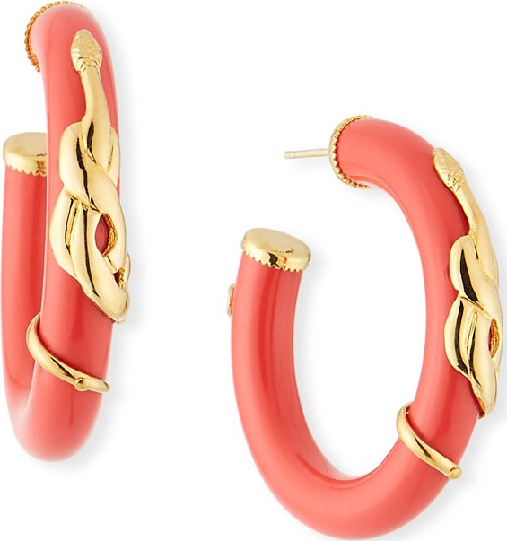 GAS Bijoux Cobra Acetate Hoop Earrings, Coral