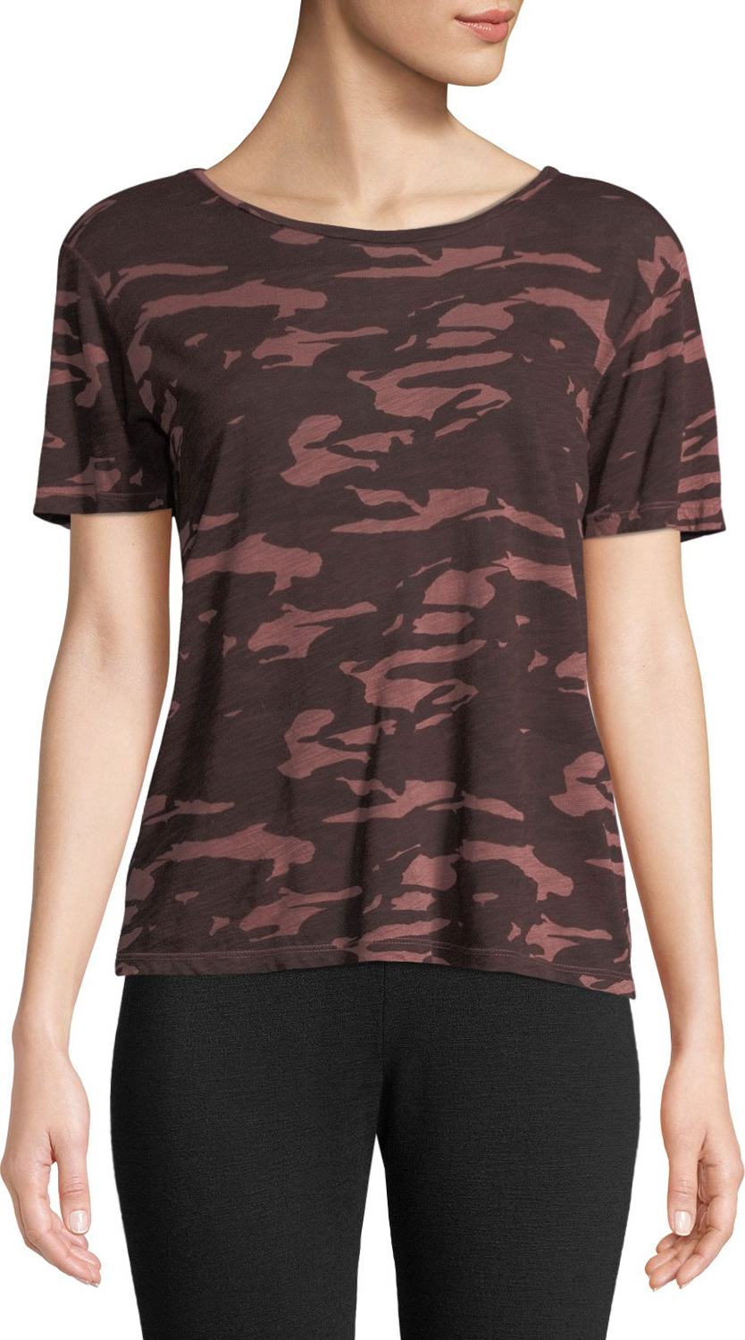MONROW Oversize Crewneck Camo-Print Cotton Tee