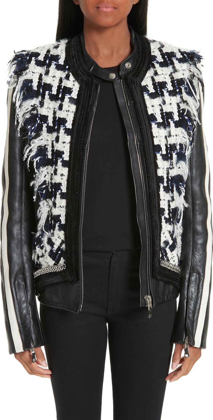 Alexander Wang Tweed Trim Leather Jacket