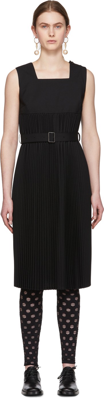 Junya Watanabe Black Tropical Wool Pleated Dress