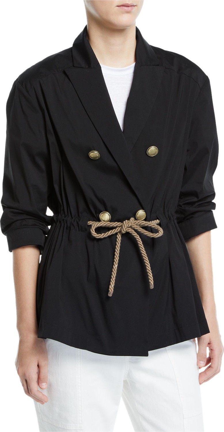 Brunello Cucinelli Rope-Waist Double-Breasted Poplin Blazer