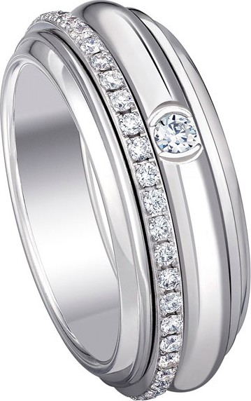 Piaget Possession 18K White Gold Turning Ring with Diamonds, Size 6