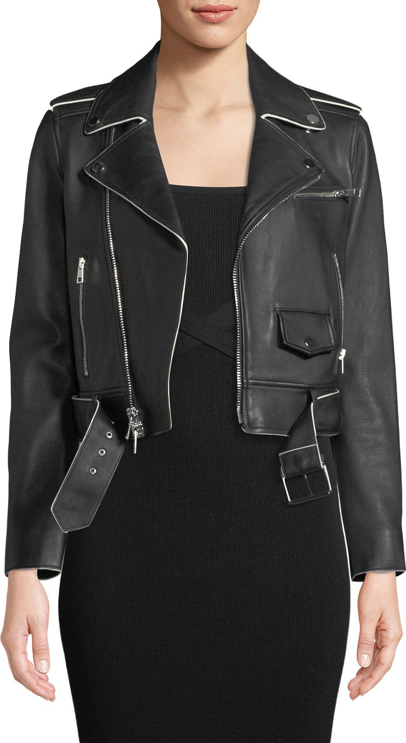 Theory Shrunken Lamb Leather Moto Jacket w/ Painted Edge