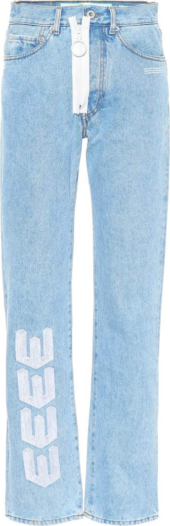 Off White Embroidered straight-leg jeans