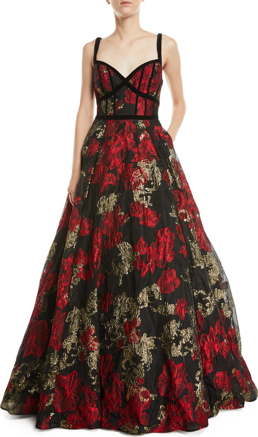 Jovani Floral Jacquard Sleeveless Ball Gown