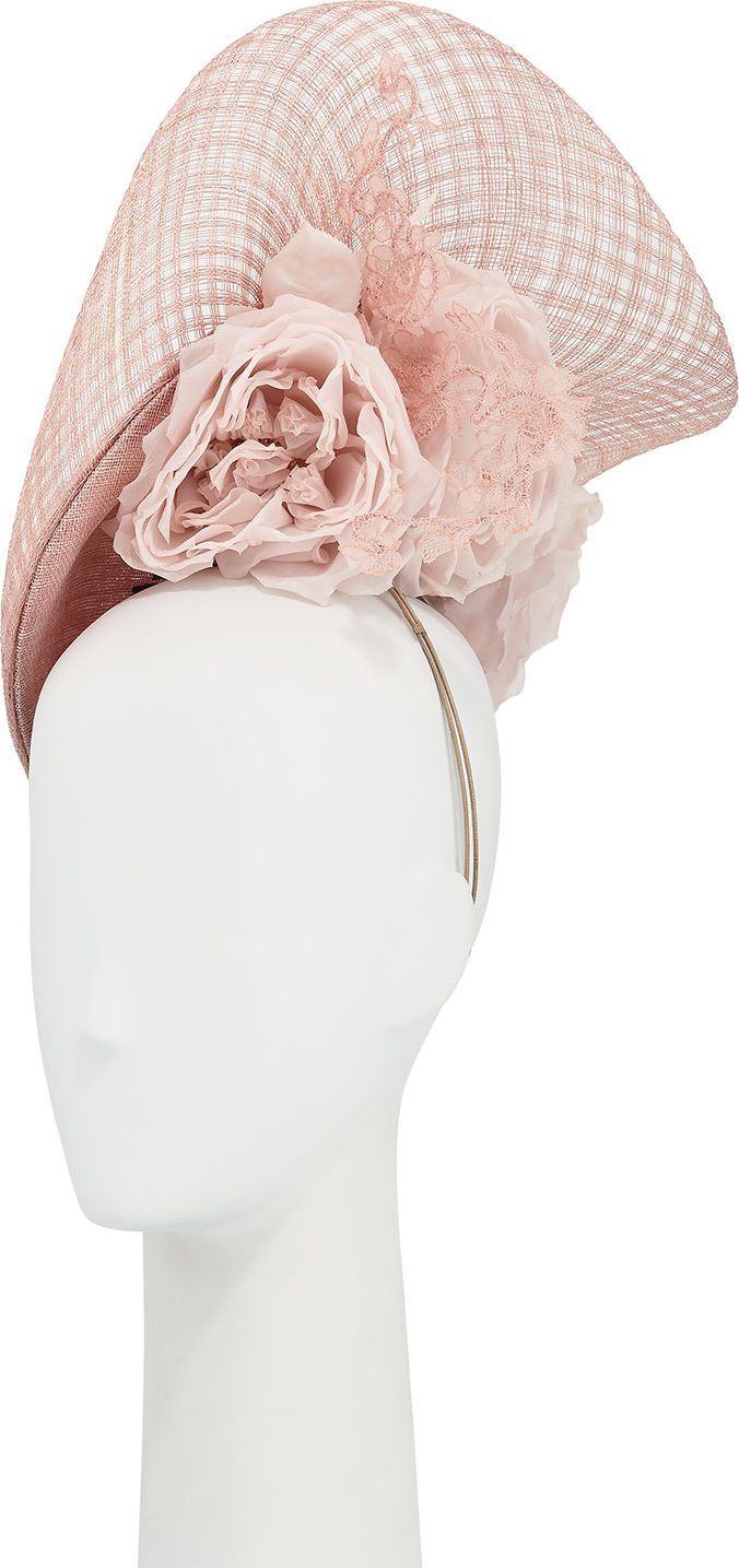 Philip Treacy Halo Straw Hat w/ Rosettes & Lace