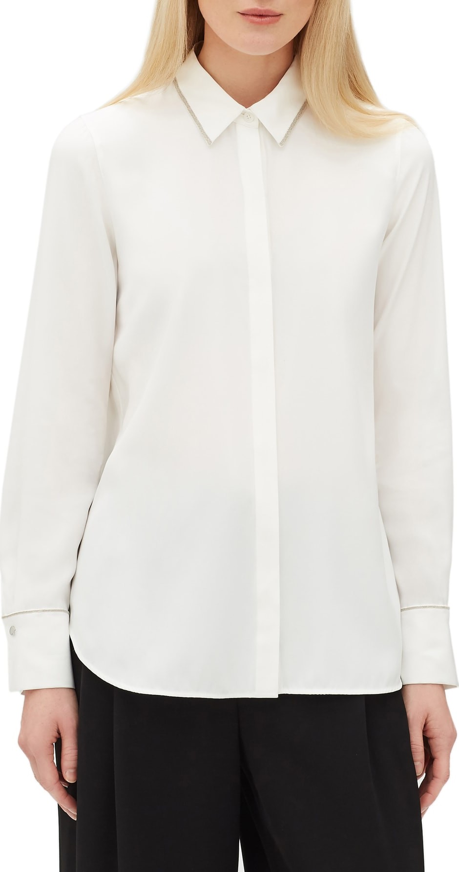 Lafayette 148 New York Scottie Chain Trim Silk Blouse