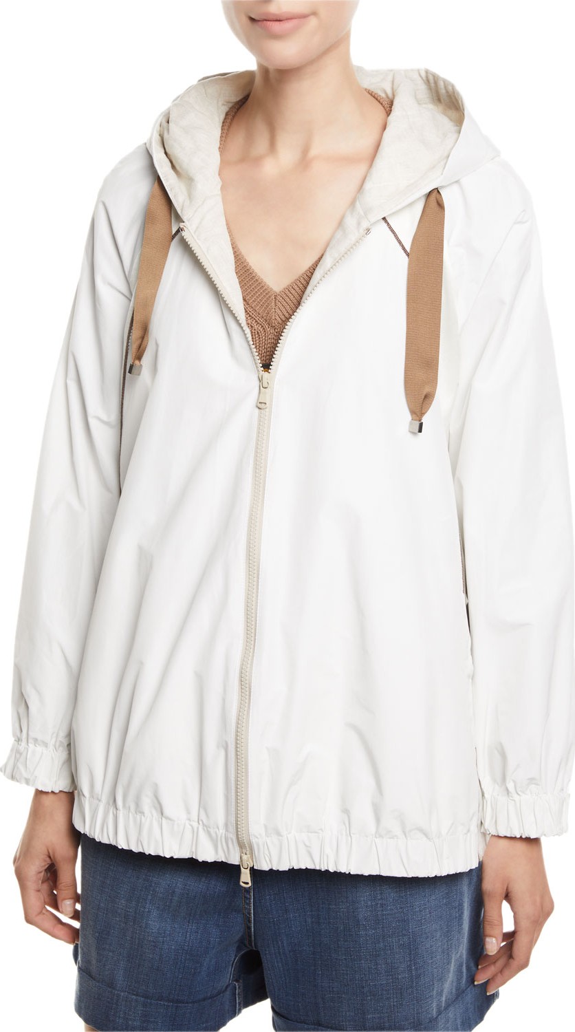 Brunello Cucinelli Monili-Seamed Taffeta Zip-Front Jacket