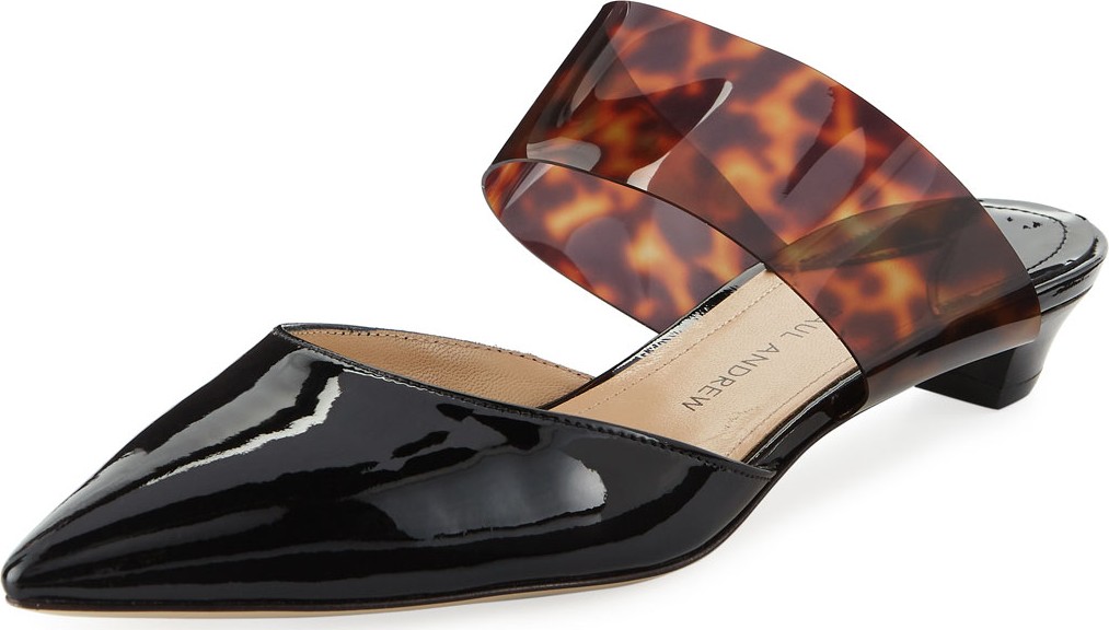 Paul Andrew Right Away Patent/Vinyl Kitten-Heel Mules