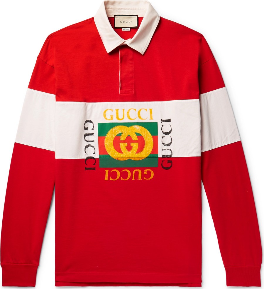 Gucci Logo-Print Striped Loopback Cotton-Jersey Polo Shirt