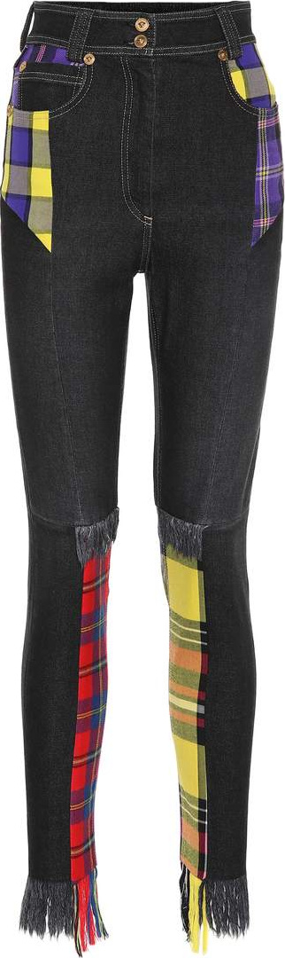 Versace Plaid patchwork skinny jeans