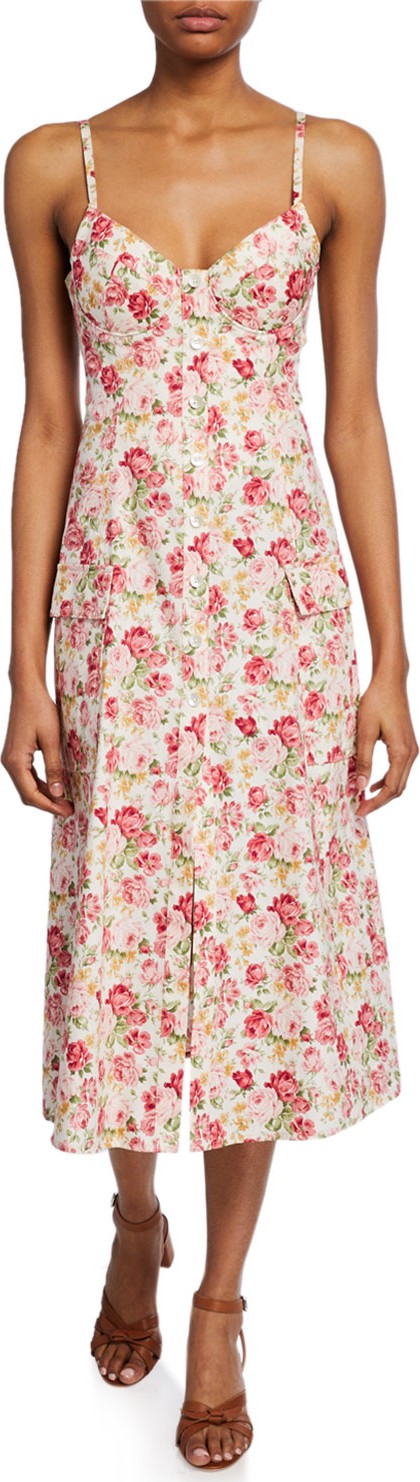 Petersyn Lexie Floral-Print Sweetheart Button-Front Dress