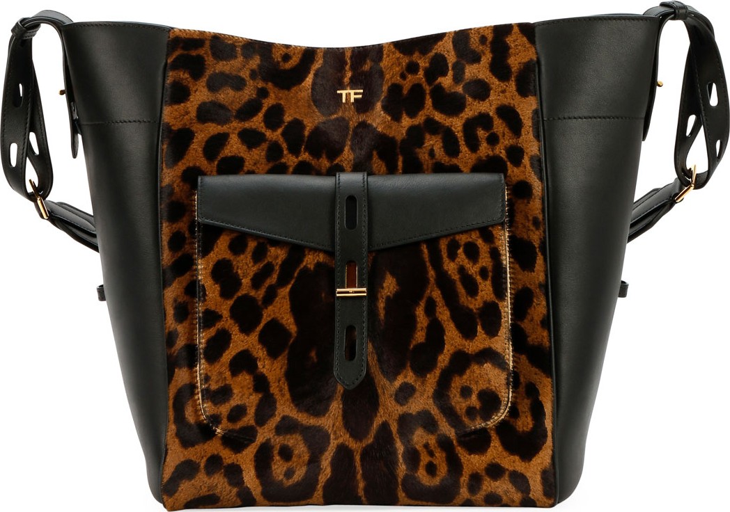 TOM FORD Leopard Calf Hair Medium Hobo Bag