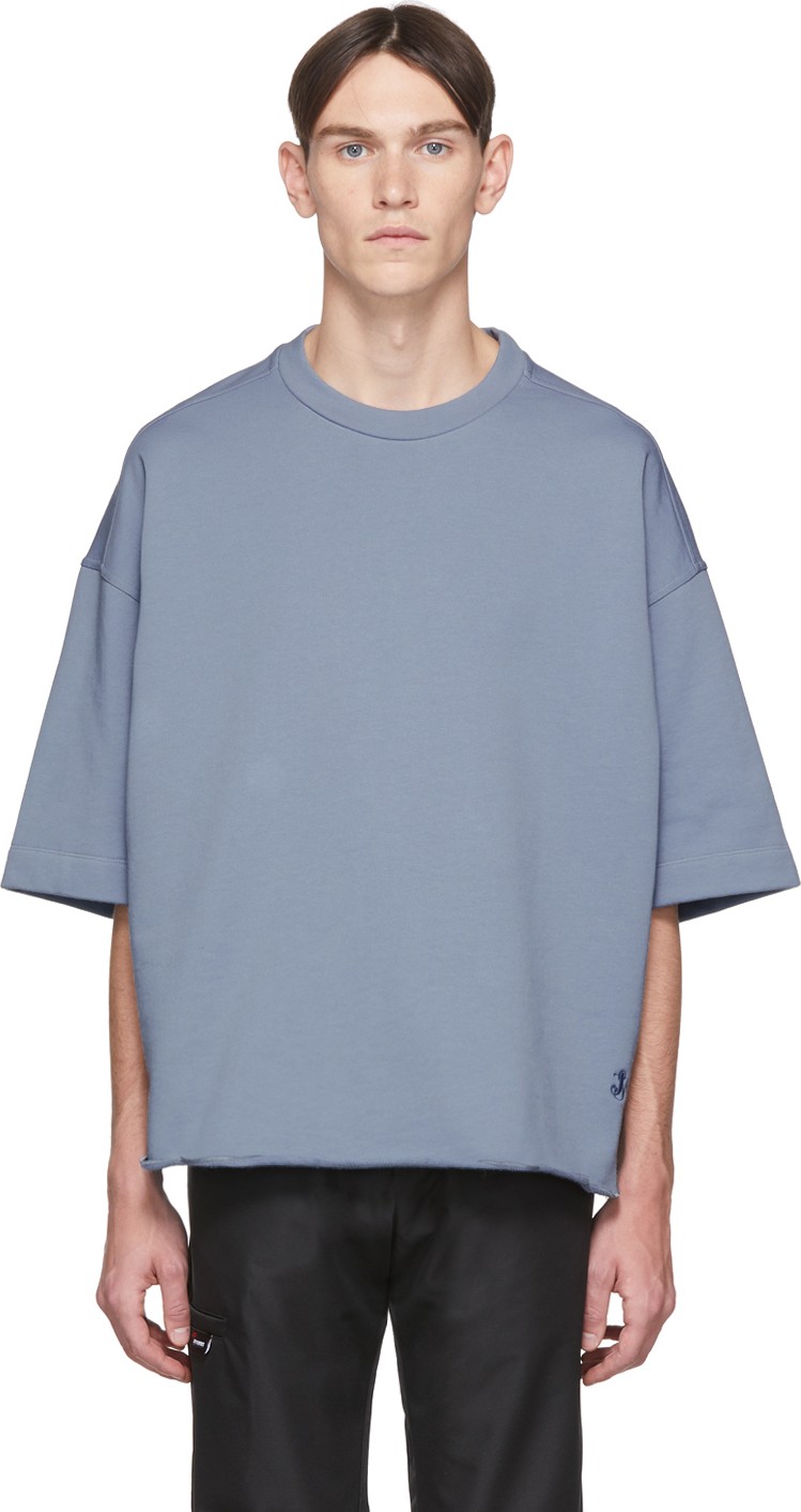 Jil Sander Blue Three-Quarter Sleeve Sweatshirt