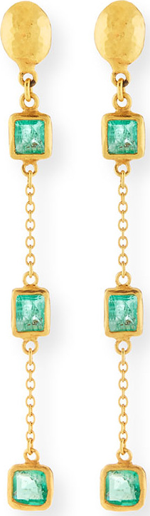 GURHAN 22k Linear Triple Emerald Drop Earrings
