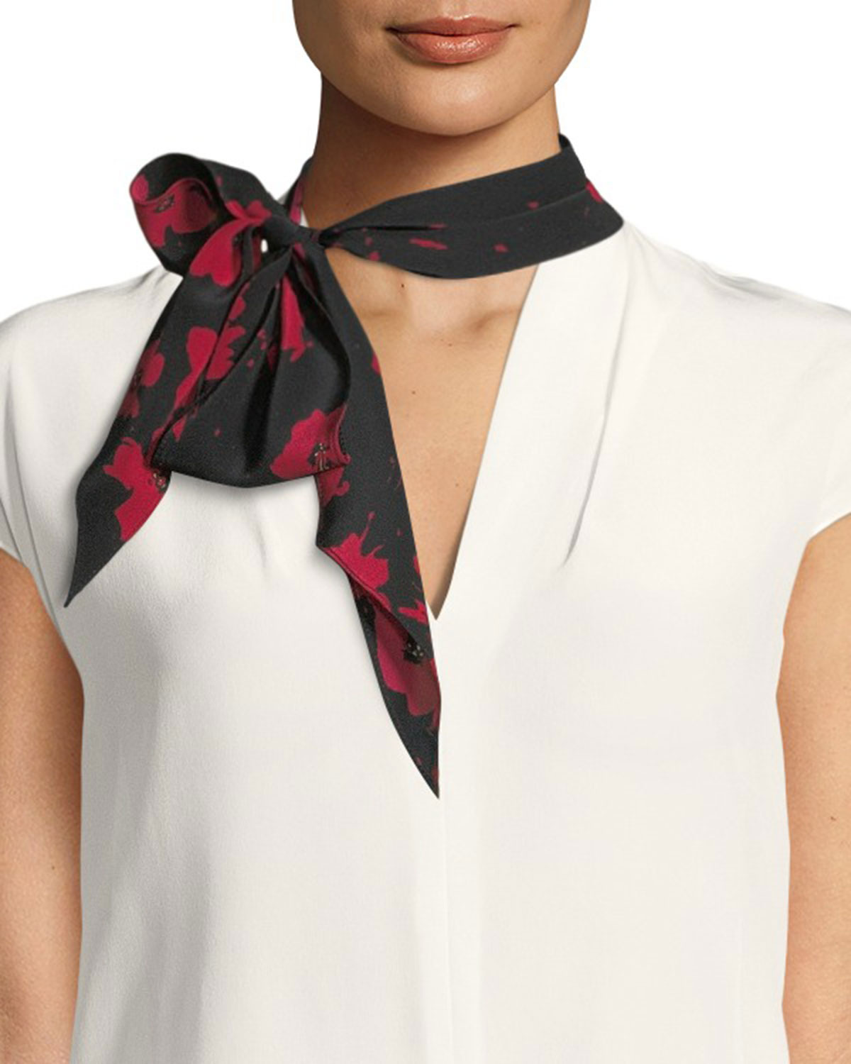 Rockins Splatter Flowers Super Skinny Silk Scarf