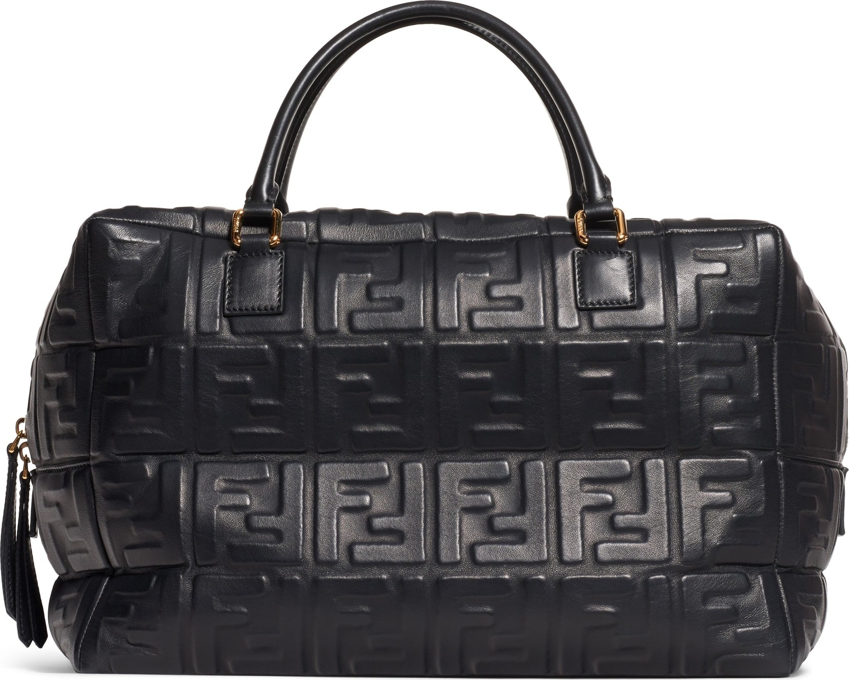 Fendi Boston Logo Embossed Lambskin Leather Satchel