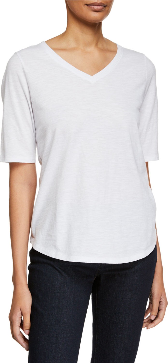 Eileen Fisher V-Neck Short-Sleeve Slub Jersey T-Shirt