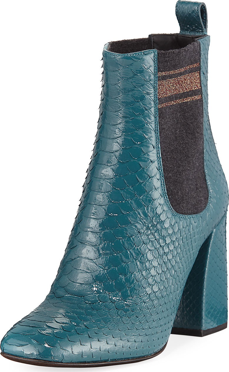 Brunello Cucinelli Block-Heel Python Sock-Gore Ankle Bootie Brunello Cucinelli Block-Heel Python Sock-Gore Ankle Bootie