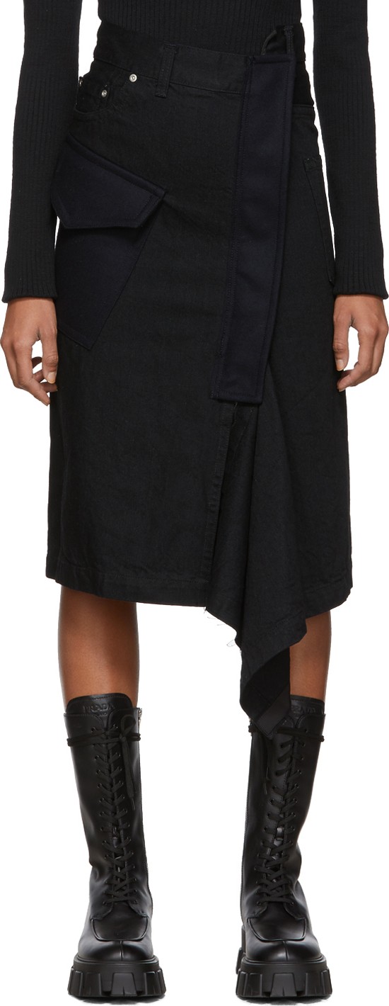 Sacai Black Denim Asymmetric Skirt