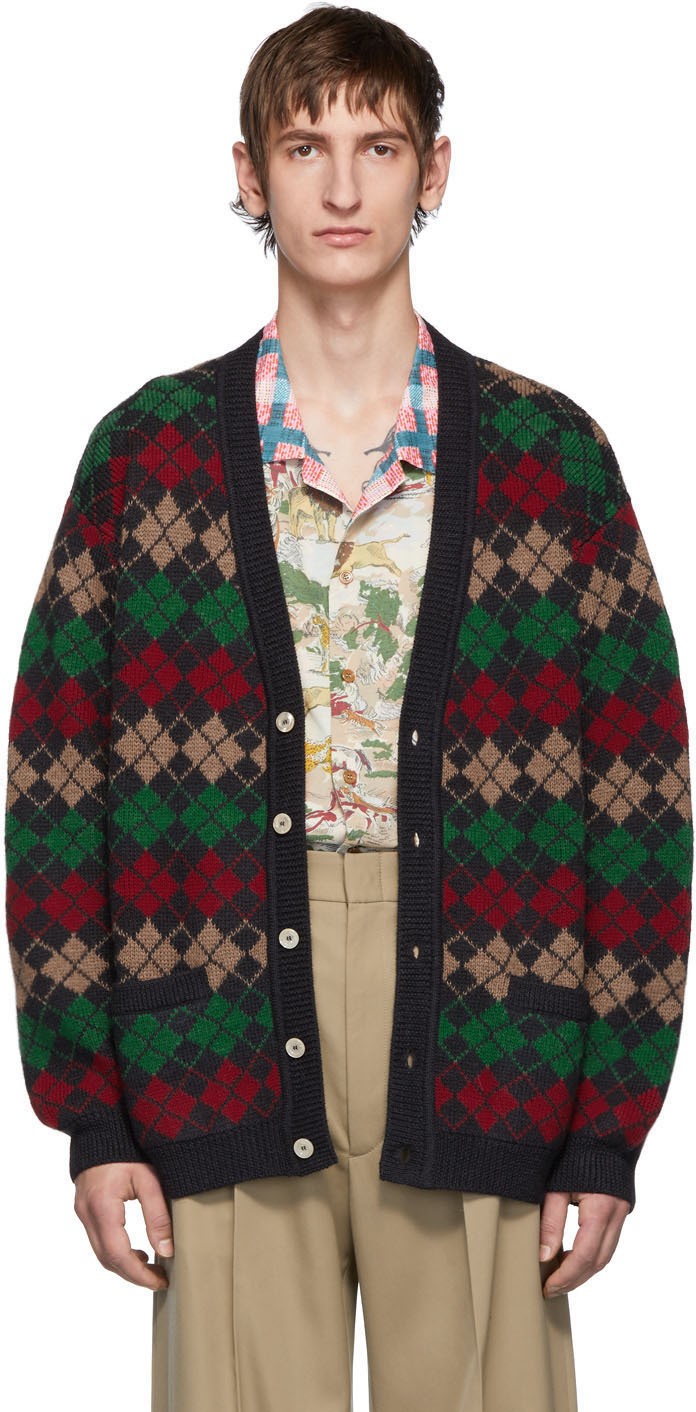 Gucci Navy Alpaca Argyle Cardigan