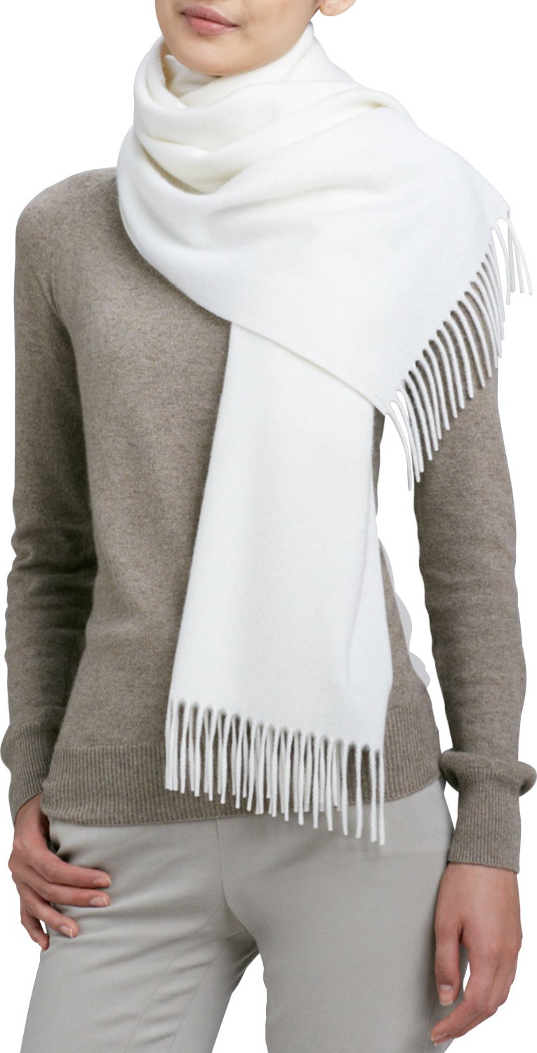 Loro Piana Grande Unita Cashmere Scarf, White