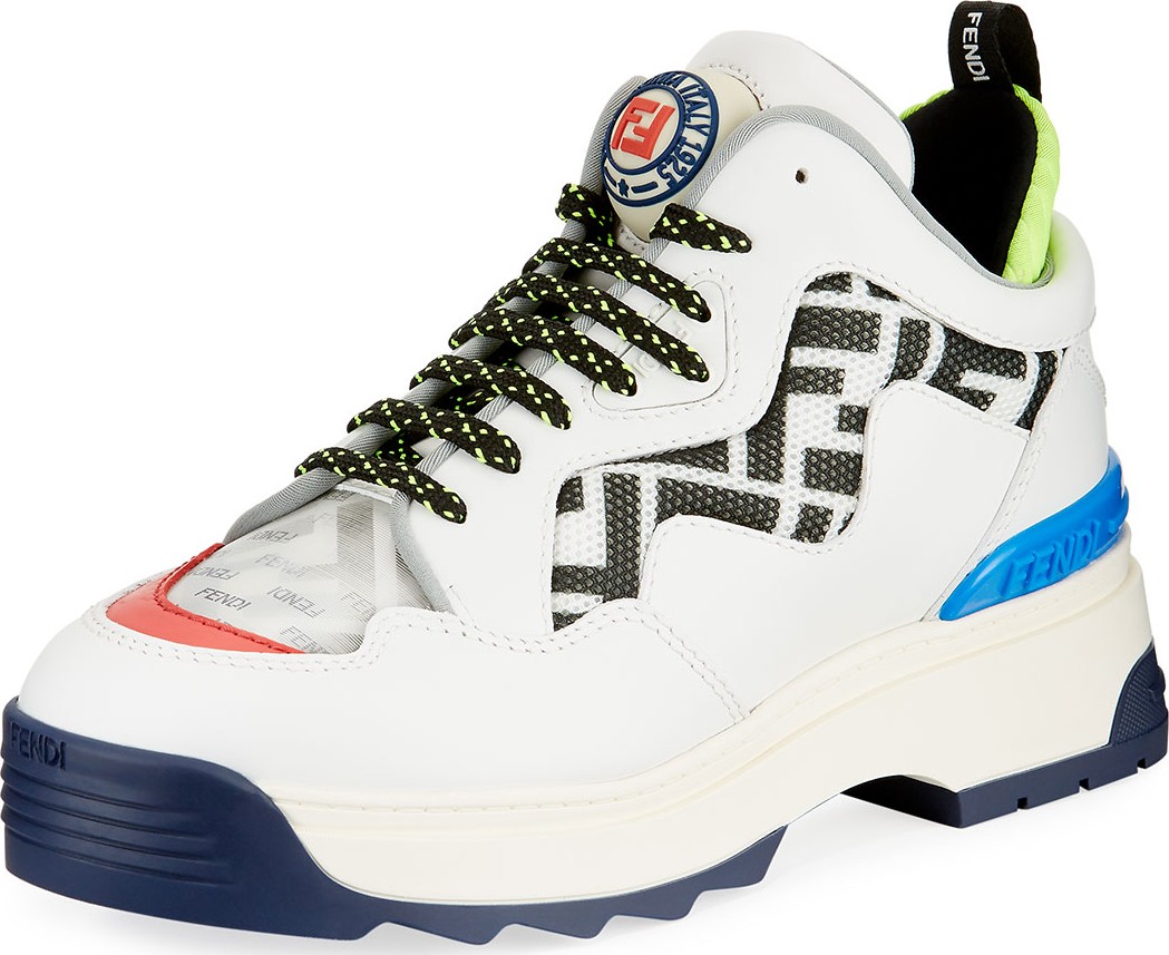 Fendi T-Rex Leather and Mesh Sneakers