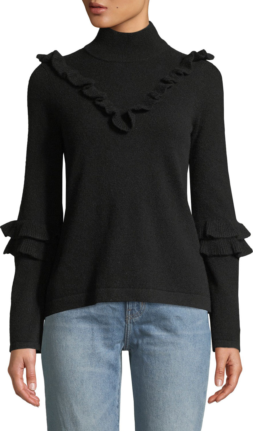 Rebecca Minkoff Shelly Turtleneck Wool-Blend Sweater w/ Ruffled Trim