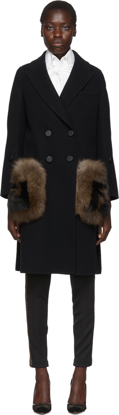Fendi Black FF Fur Pockets Coat